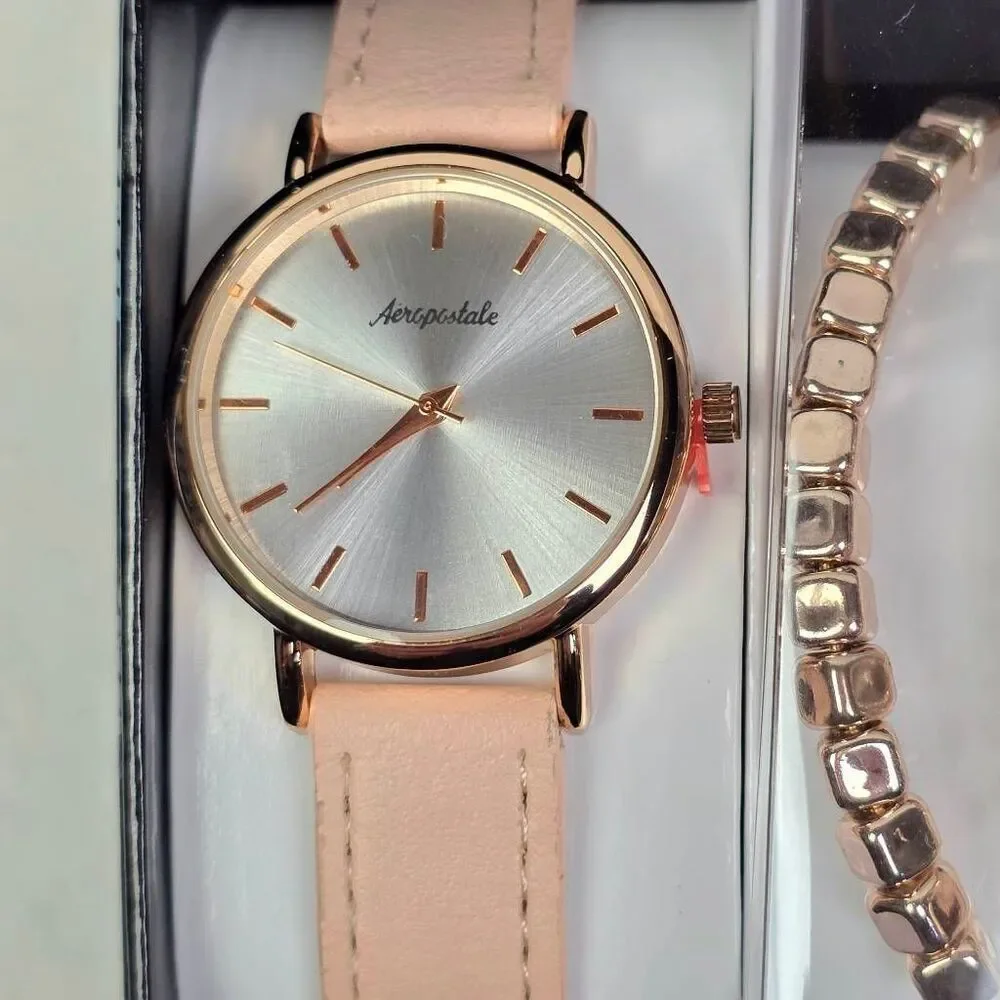 Aeropostale Watch Bracelet Jewelry Set Rose Gold